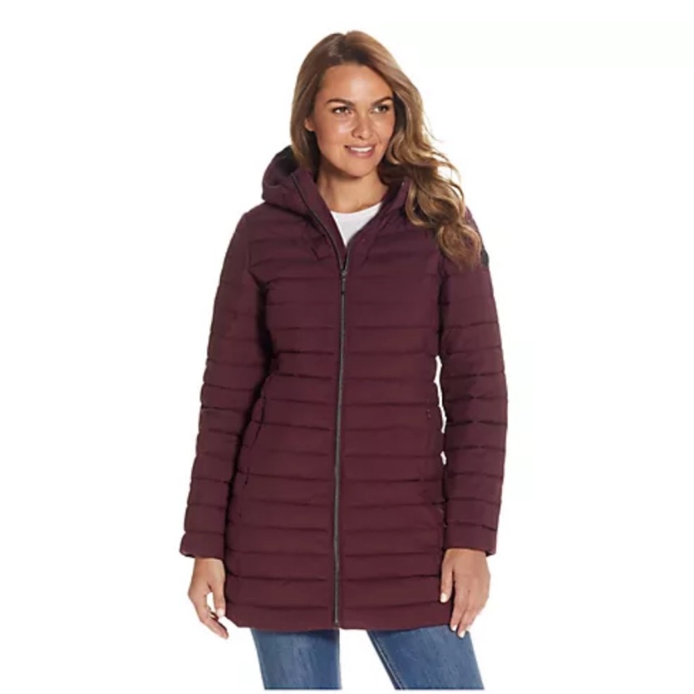 Merlot Color Hooded Puffer Coat Jacket, Extremely Warm, Plus Size 2X New (94)